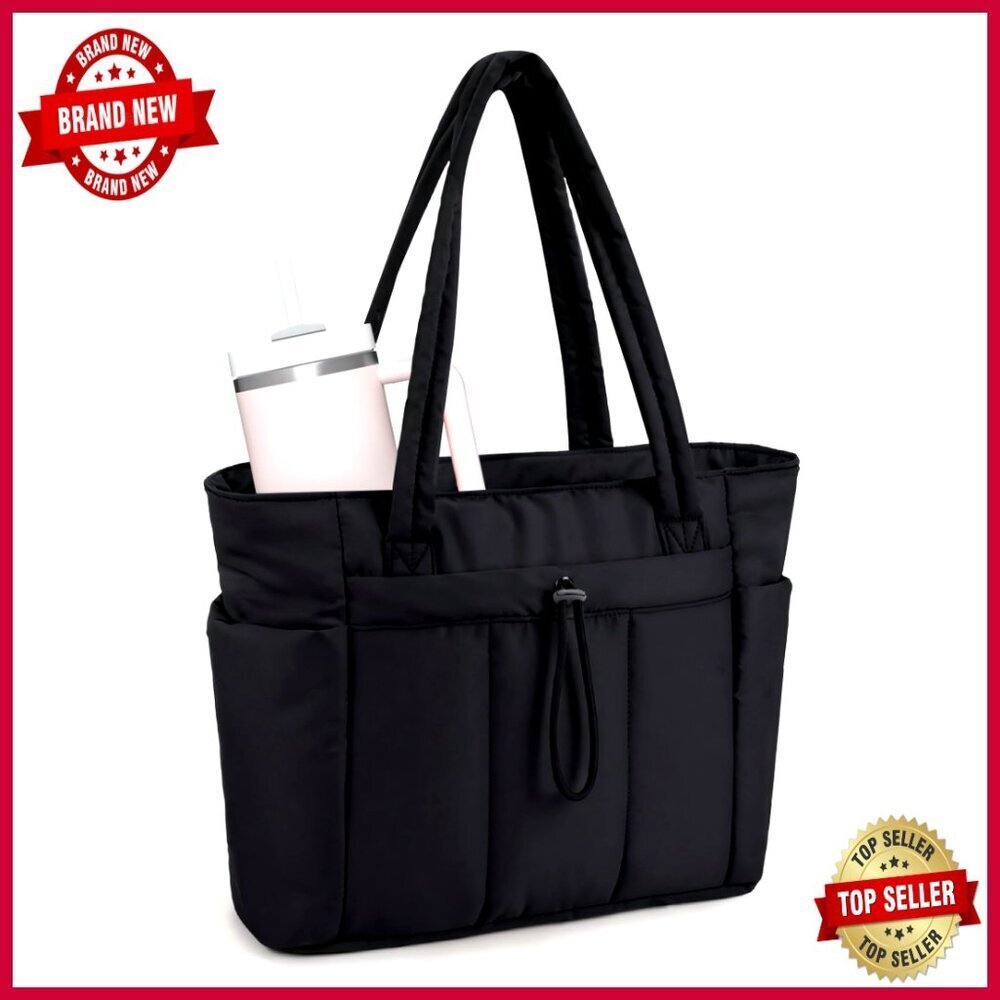 Large Puffer Tote with 15.6" Laptop Sleeve, 40oz Bottle Pocket, 20L Capacity
